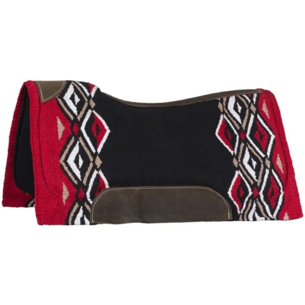 Tough1 Pachanga Contour Wool Saddle PadTough1 Pachanga Contour Wool Saddle Pad  Features:  ·         Large 36” x 34” size fits most show saddles  ·         Heavy 5lb New Zealand wool saddle pad features hand woven designs  ·         1” felt bottom and wear leathers - Image 2